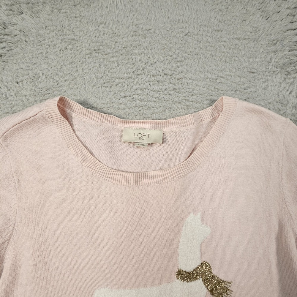 Loft Outlet Sweater Women‎ S Pink Llama Graphic Applique Soft Girl Whimsical - Picture 3 of 11